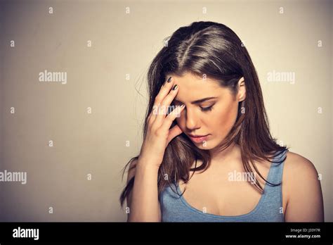 Closeup Portrait Sad Young Beautiful Woman With Worried Stressed Face