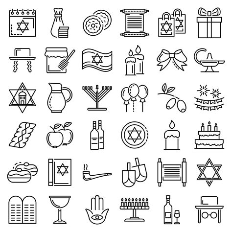 Hanukkah Icon Set Outline Style 8776897 Vector Art At Vecteezy