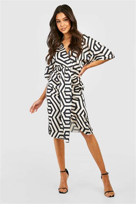 Geo Print Tie Front Midi Dress Boohoo