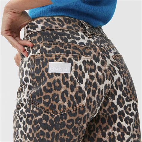 GANNI Print Denim Betzy Cropped Jeans Leopard J1049 Consortium