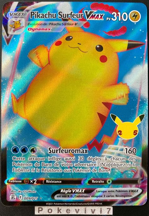 Carte Pokemon PIKACHU SURFEUR 009 025 Vmax Ultra Rare Célébrations