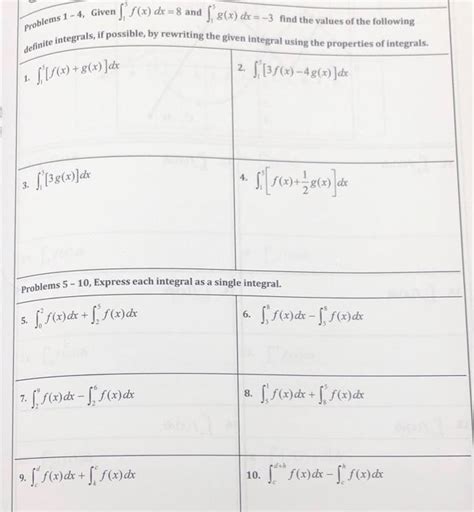Solved Problems 1 4 Given ∫15f X Dx 8 And ∫15g X Dx −3 Find
