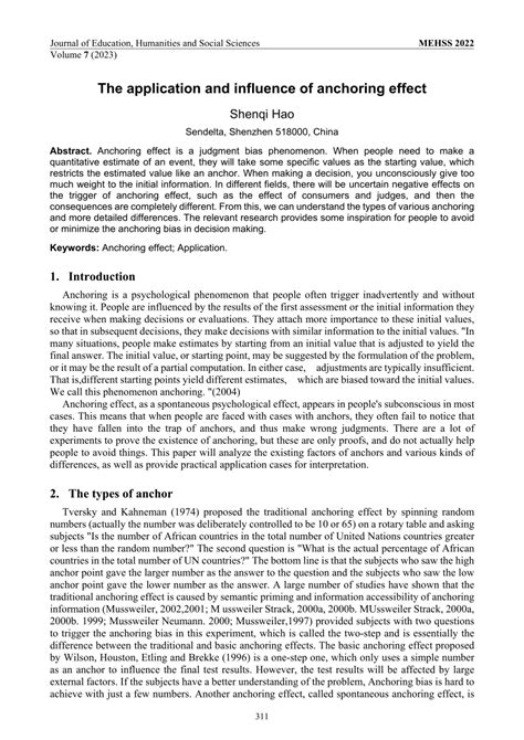 PDF The Application And Influence Of Anchoring Effect