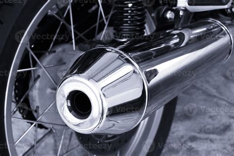 Modern Big Chromed Exhaust On Motorcycle 20141641 Stock Photo At Vecteezy