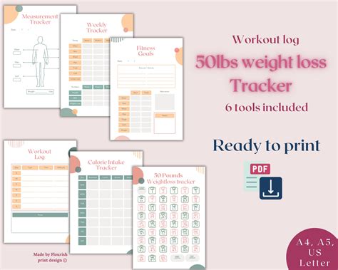 50 Lbs Weight Loss Tracker Workout Journal Instand Dowload Etsy