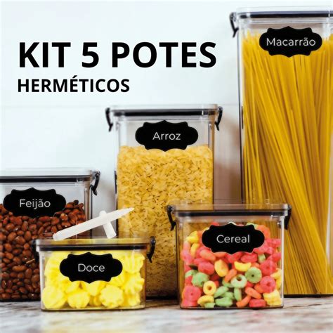 Kit Potes Herméticos Acrílico Empilháveis Quadrado Resistente Shopee