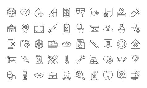 Medical And Hospital Pictogram Line Style Icon Set Vector Art