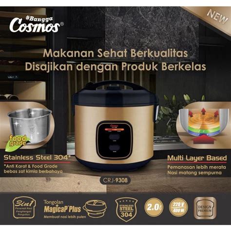 Jual COSMOS Magic Rice Cooker CRJ 9308 2 Liter Stainless Shopee