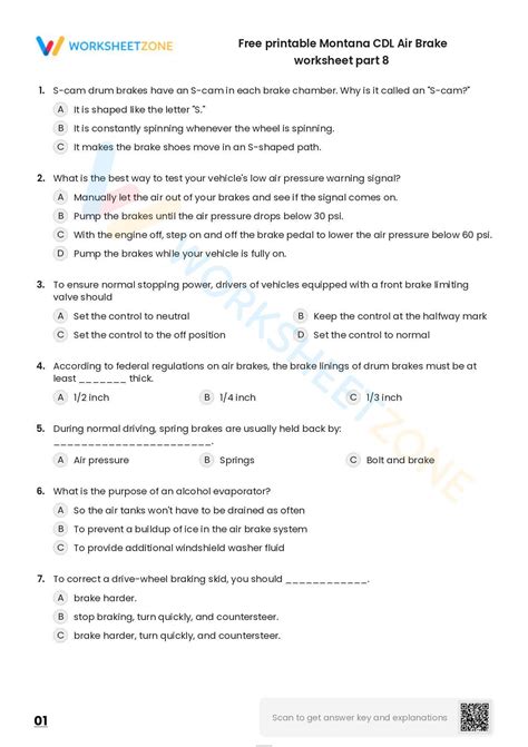 Free Printable Montana CDL Air Brake Worksheet Part 8