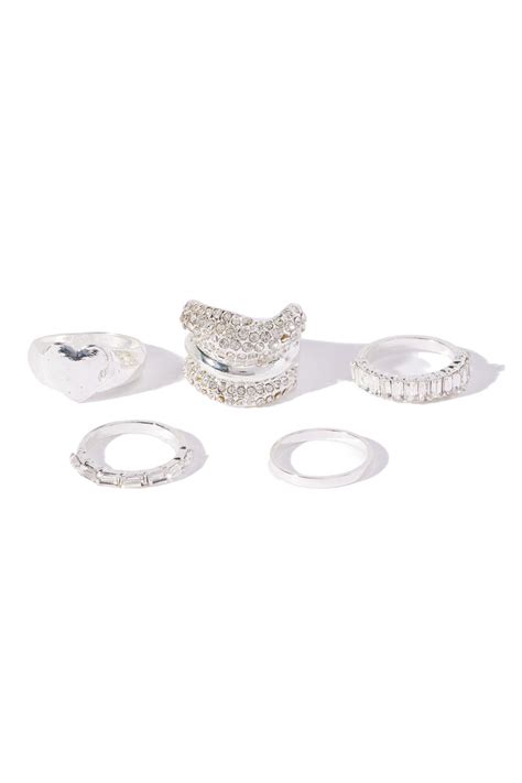 Ambitious Proposal 5 Piece Ring Set Silver Fashion Nova Jewelry Fashion Nova