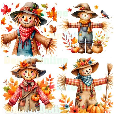 Cute Scarecrow Clipart Bundle Fall Autumn Thanksgiving Clipart 21 