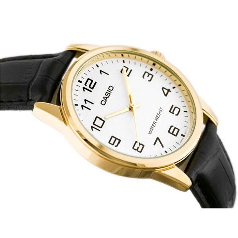 RELOGIO CASIO COURO PRETO DOURADO NÚMEROS MTP V001GL 7BUDF D lumian