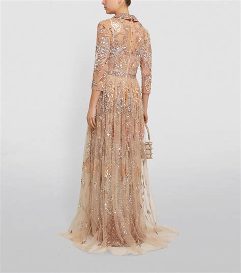 Womens Badgley Mischka Gold Tulle Sequin Gown Harrods Uk