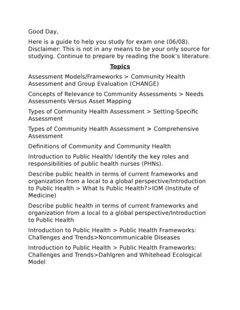 Community Health Study Guide Module One Good Day Here Is A Guide To