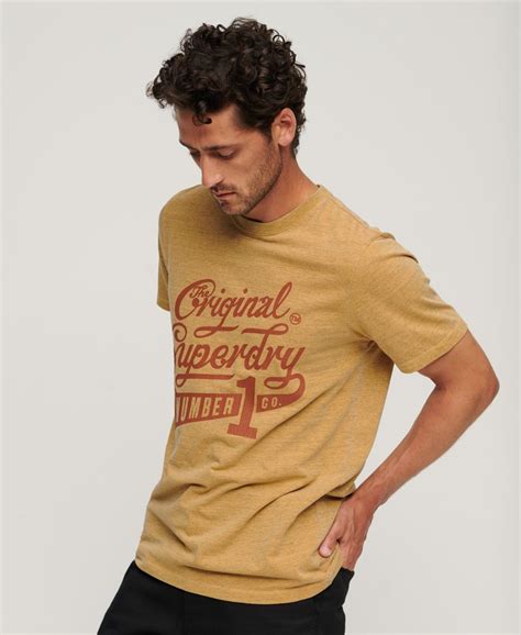 Mens College Scripted Graphic T Shirt In Yellow Marl Superdry Uk