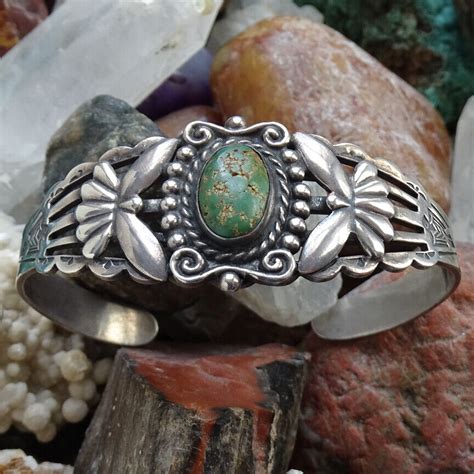 Fred Harvey Era Thunderbird Cuff Bracelet Green Turqu Gem