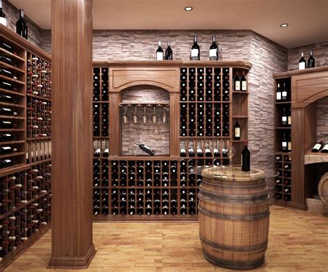 Custom Traditional Wine Cellar Rustic Stone Wood Design