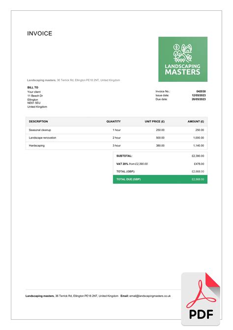 Free Professional Landscaping Invoice Templates In Pdf Billdu