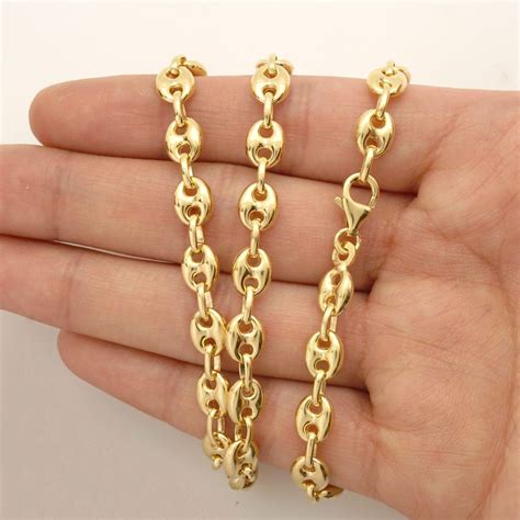 K Yellow Gold Mm Puffed Anchor Mariner Chain Necklace