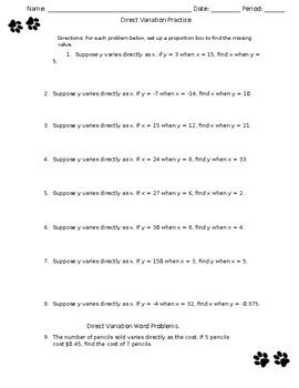 Direct Variation Worksheet With Answers Support Worksheet