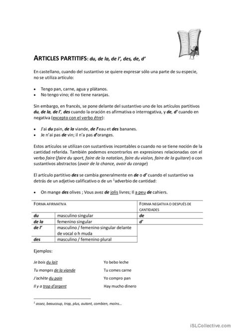 LES ARTICLES PARTITIFS guide d Français FLE fiches pedagogiques pdf doc