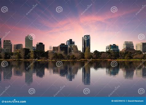 Shot of Melbourne from Albert Park Lake at Sunset Stock Image - Image of sunset, orange: 60239415