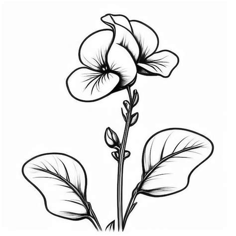 Sweet Pea Flower Outline Black And White Cute Coloring Book Premium