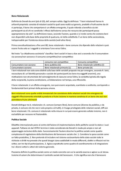 Definizioni Termini Sociologia Bene Relazionale Definito Da Donati Da