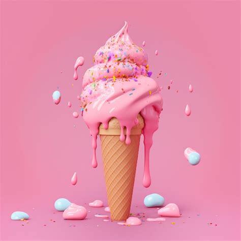 Premium Photo | A pink ice cream cone with sprinkles and sprinkles on it.