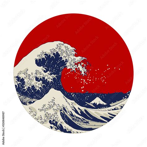 The Great Wave Off Kanagawa Mount Fuji Japan Sun Symbol Isolated