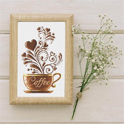 Coffee Cross Stitch Pattern Modern Kitchen Cross Stitch Cute Etsy