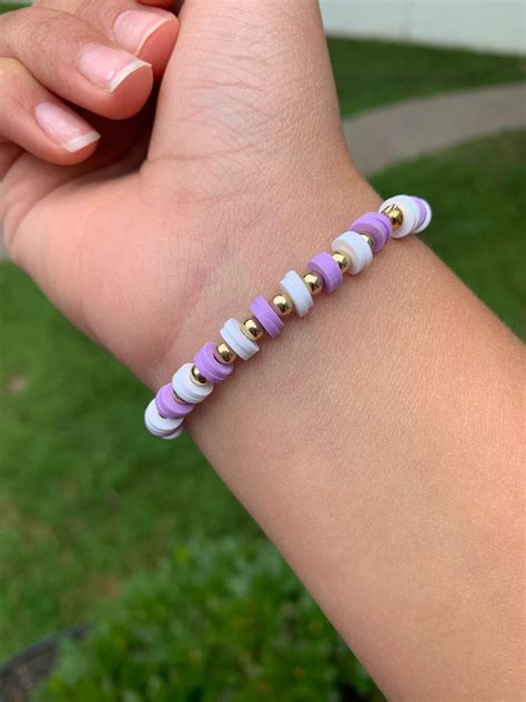 Purple White And Gold Cute Preppy Bracelet Etsy Uk