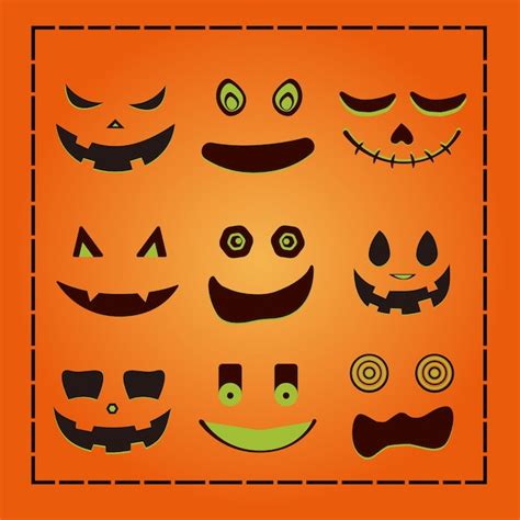 Colección de caras de calabaza de halloween vectorial Vector Premium