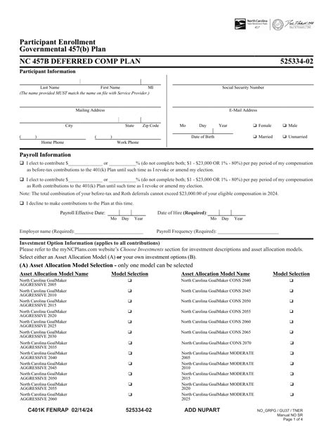 North Carolina Participant Enrollment Governmental 457 B Plan Fill