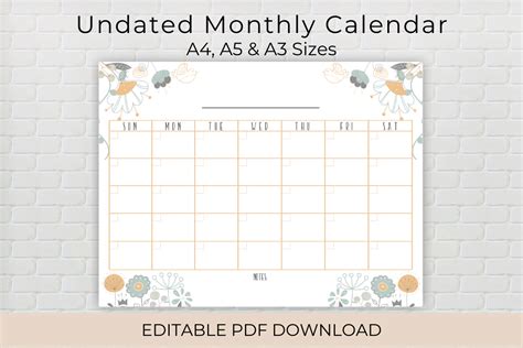 Undated Editable Monthly Calendar Gráfico Por The Crafty Shop