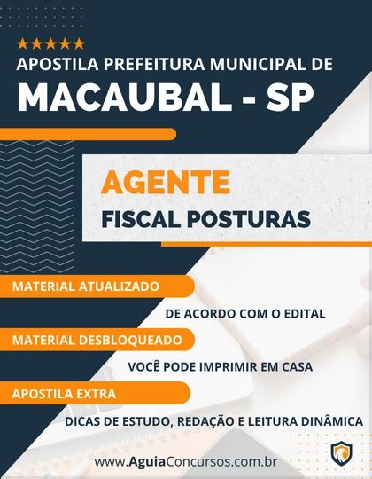 Apostila Pref Macaubal SP 2022 Agente Fiscal Posturas