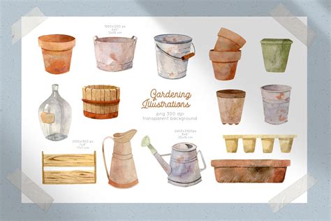 Gardening Tools Watercolor Clipart By Julia M. Watercolor | TheHungryJPEG