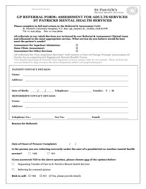 Fillable Online Gp Referral Form Assessment For Adults Services St