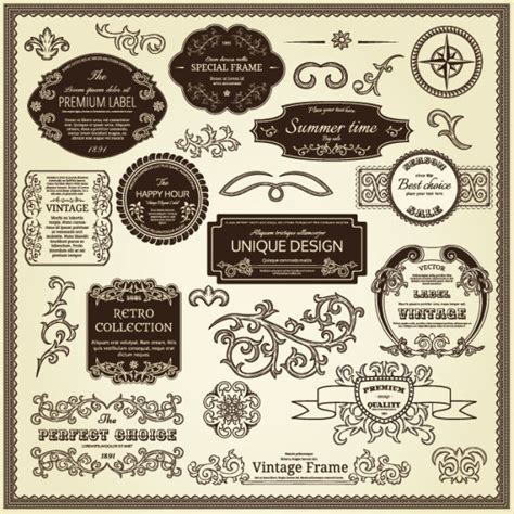 Elements Of Vintage Frames And Label Vector Vectors Graphic Art Designs