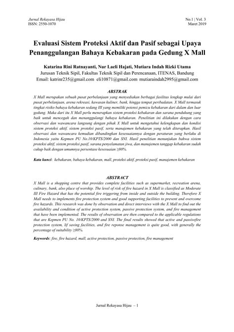 Pdf Evaluasi Sistem Proteksi Aktif Dan Pasif Sebagai Upaya