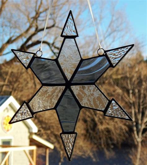 Stained Glass Snowflake Ornament Suncatcher Clear Glue Chip Etsy