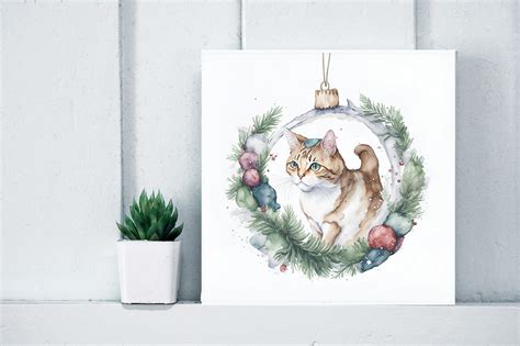 Watercolor Christmas Cat Floral Vector Graphic by Creative Designs ...