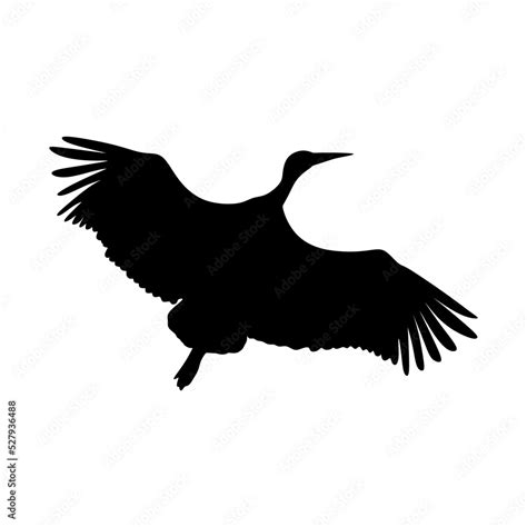 Stork silhouette in black. Flying stork silhouette isolated on white ...