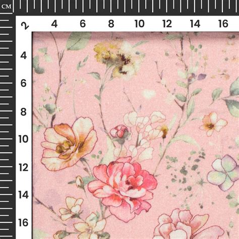 Salmon Pink And Beige Floral Digital Print Cotton Cambric Fabric Fabcurate