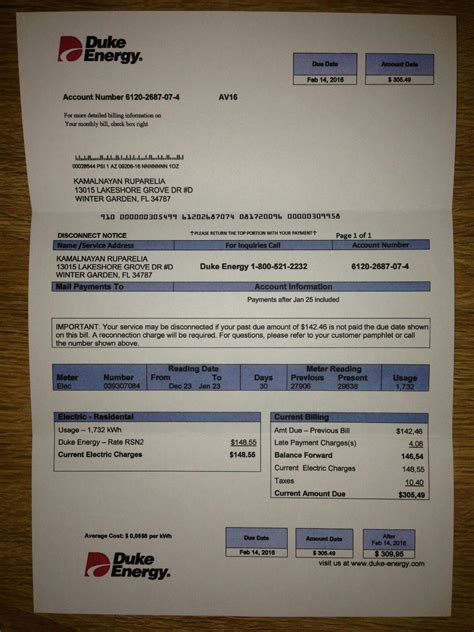 Utility Bill Proof Of Address Statement Template Duke Energy