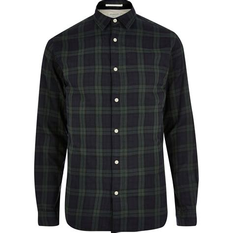 River Island Cotton Selected Homme Dark Green Check Shirt For Men Lyst