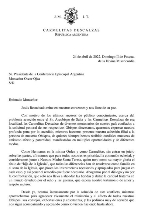 Caso Mario Antonio Cargnello Las Carmelitas Descalzas Se Refieren A La