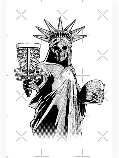 Funny Disc Golf Player Gothic Skeleton Statue Of Liberty Poster By