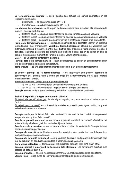 Termodinamica Y La Restauració Apuntes De Química Y Historia Apuntes Del 2n Batchi