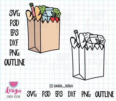 Doodle Grocery Bag Svg Png Psd Outline Personal And Etsy